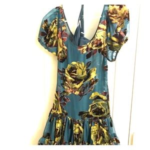 Unique Betsey Johnson teal/floral/velvet dress